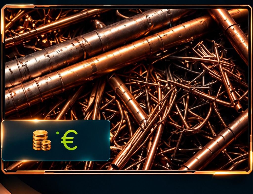 Kupferschrott mit Euro-Symbol – Schrott zu Geld